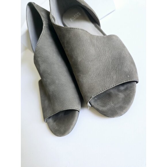 Eileen Fisher D'Orsay Peep Open Toe Gray Leather Wedge Heel Sandals Shoes 8.5 - Picture 8 of 14